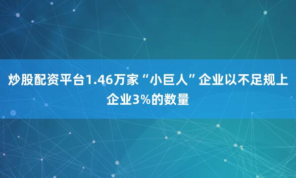 炒股配资平台1.46万家“小巨人”企业以不足规上企业3%的数量